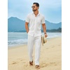 COOFANDY Men’s Linen Sets 2 Piece Beach Outfit Casual Short Sleeve Button Down Shirts Loose Pants Summer Vacation Outfits(A-white)