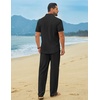 COOFANDY Men’s Linen Sets 2 Piece Beach Outfit Casual Short Sleeve Button Down Shirts Loose Pants Summer Vacation Outfits(Black)