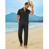 COOFANDY Men’s Linen Sets 2 Piece Beach Outfit Casual Short Sleeve Button Down Shirts Loose Pants Summer Vacation Outfits(Black)