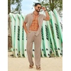 COOFANDY Men’s Linen Sets 2 Piece Beach Outfit Casual Short Sleeve Button Down Shirts Loose Pants Summer Vacation Outfits(Khaki)