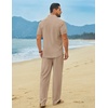 COOFANDY Men’s Linen Sets 2 Piece Beach Outfit Casual Short Sleeve Button Down Shirts Loose Pants Summer Vacation Outfits(Khaki)