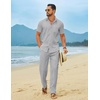 COOFANDY Men’s Linen Sets 2 Piece Beach Outfit Casual Short Sleeve Button Down Shirts Loose Pants Summer Vacation Outfits(Light Gray)