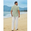 COOFANDY Men’s Linen Sets 2 Piece Beach Outfit Casual Short Sleeve Button Down Shirts Loose Pants Summer Vacation Outfits(Light Green Shirt/White Pants)