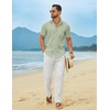 COOFANDY Men’s Linen Sets 2 Piece Beach Outfit Casual Short Sleeve Button Down Shirts Loose Pants Summer Vacation Outfits(Light Green Shirt/White Pants)