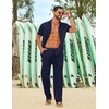COOFANDY Men’s Linen Sets 2 Piece Beach Outfit Casual Short Sleeve Button Down Shirts Loose Pants Summer Vacation Outfits(Navy Blue)