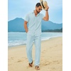 COOFANDY Men’s Linen Sets 2 Piece Beach Outfit Casual Short Sleeve Button Down Shirts Loose Pants Summer Vacation Outfits(Sky Blue)