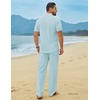 COOFANDY Men’s Linen Sets 2 Piece Beach Outfit Casual Short Sleeve Button Down Shirts Loose Pants Summer Vacation Outfits(Sky Blue)