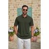 COOFANDY Mens Polo Shirt Casual Short Sleeve Textured Knit Button Polo T-Shirts Summer Vacation Stretchy Golf Shirts(Army Green)