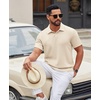 COOFANDY Mens Polo Shirt Casual Short Sleeve Textured Knit Button Polo T-Shirts Summer Vacation Stretchy Golf Shirts(Beige)