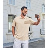 COOFANDY Mens Polo Shirt Casual Short Sleeve Textured Knit Button Polo T-Shirts Summer Vacation Stretchy Golf Shirts(Beige)