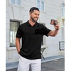 COOFANDY Mens Polo Shirt Casual Short Sleeve Textured Knit Button Polo T-Shirts Summer Vacation Stretchy Golf Shirts(Black)