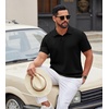 COOFANDY Mens Polo Shirt Casual Short Sleeve Textured Knit Button Polo T-Shirts Summer Vacation Stretchy Golf Shirts(Black)