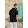 COOFANDY Mens Polo Shirt Casual Short Sleeve Textured Knit Button Polo T-Shirts Summer Vacation Stretchy Golf Shirts(Black)