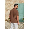 COOFANDY Mens Polo Shirt Casual Short Sleeve Textured Knit Button Polo T-Shirts Summer Vacation Stretchy Golf Shirts(Brown)
