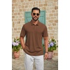COOFANDY Mens Polo Shirt Casual Short Sleeve Textured Knit Button Polo T-Shirts Summer Vacation Stretchy Golf Shirts(Brown)