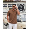 COOFANDY Mens Polo Shirt Casual Short Sleeve Textured Knit Button Polo T-Shirts Summer Vacation Stretchy Golf Shirts(Brown)