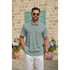 COOFANDY Mens Polo Shirt Casual Short Sleeve Textured Knit Button Polo T-Shirts Summer Vacation Stretchy Golf Shirts(Gray Green)