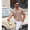 COOFANDY Mens Polo Shirt Casual Short Sleeve Textured Knit Button Polo T-Shirts Summer Vacation Stretchy Golf Shirts(Khaki)