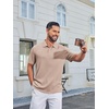 COOFANDY Mens Polo Shirt Casual Short Sleeve Textured Knit Button Polo T-Shirts Summer Vacation Stretchy Golf Shirts(Khaki)