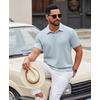 COOFANDY Mens Polo Shirt Casual Short Sleeve Textured Knit Button Polo T-Shirts Summer Vacation Stretchy Golf Shirts(Light Blue)