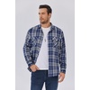 COOFANDY Men’s Sherpa Lined Flannel Shirt Jacket Long Sleeve Button Up Fleece Plaid Shirts(Dark Blue)