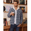 COOFANDY Men’s Sherpa Lined Flannel Shirt Jacket Long Sleeve Button Up Fleece Plaid Shirts(Navy White Khaki Plaid)