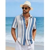 COOFANDY Mens Short Sleeve Casual Shirts Button Down Striped Summer Shirts Textured Vacation Beach Shirt(A White/Blue 02)