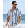 COOFANDY Mens Short Sleeve Casual Shirts Button Down Striped Summer Shirts Textured Vacation Beach Shirt(A White/Blue 02)