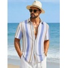 COOFANDY Mens Short Sleeve Casual Shirts Button Down Striped Summer Shirts Textured Vacation Beach Shirt(A White/Blue/Orange)