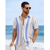 COOFANDY Mens Short Sleeve Casual Shirts Button Down Striped Summer Shirts Textured Vacation Beach Shirt(A White/Blue/Orange)