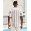 COOFANDY Mens Short Sleeve Casual Shirts Button Down Striped Summer Shirts Textured Vacation Beach Shirt(A White/Khaki)