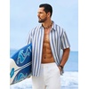 COOFANDY Mens Short Sleeve Casual Shirts Button Down Striped Summer Shirts Textured Vacation Beach Shirt(A White/Light Blue)