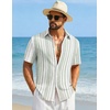 COOFANDY Mens Short Sleeve Casual Shirts Button Down Striped Summer Shirts Textured Vacation Beach Shirt(A White/Light Green)