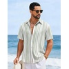 COOFANDY Mens Short Sleeve Casual Shirts Button Down Striped Summer Shirts Textured Vacation Beach Shirt(A White/Light Green)