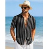 COOFANDY Mens Short Sleeve Casual Shirts Button Down Striped Summer Shirts Textured Vacation Beach Shirt(B Black/Dark Grey)