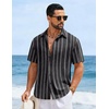 COOFANDY Mens Short Sleeve Casual Shirts Button Down Striped Summer Shirts Textured Vacation Beach Shirt(B Black/Dark Grey)