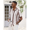 COOFANDY Mens Short Sleeve Casual Shirts Button Down Striped Summer Shirts Textured Vacation Beach Shirt(B White/Brown)