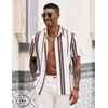 COOFANDY Mens Short Sleeve Casual Shirts Button Down Striped Summer Shirts Textured Vacation Beach Shirt(B White/Brown)