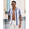 COOFANDY Mens Short Sleeve Casual Shirts Button Down Striped Summer Shirts Textured Vacation Beach Shirt(B White/Dark Blue)
