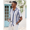 COOFANDY Mens Short Sleeve Casual Shirts Button Down Striped Summer Shirts Textured Vacation Beach Shirt(B White/Dark Blue)