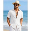 COOFANDY Mens Short Sleeve Casual Shirts Button Down Striped Summer Shirts Textured Vacation Beach Shirt(C Pure White)