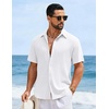 COOFANDY Mens Short Sleeve Casual Shirts Button Down Striped Summer Shirts Textured Vacation Beach Shirt(C Pure White)