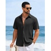COOFANDY Mens Short Sleeve Casual Shirts Button Down Striped Summer Shirts Textured Vacation Beach Shirt(D Pure Black)