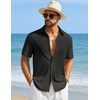 COOFANDY Mens Short Sleeve Casual Shirts Button Down Striped Summer Shirts Textured Vacation Beach Shirt(D Pure Black)