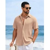 COOFANDY Mens Short Sleeve Casual Shirts Button Down Striped Summer Shirts Textured Vacation Beach Shirt(Khaki)