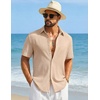 COOFANDY Mens Short Sleeve Casual Shirts Button Down Striped Summer Shirts Textured Vacation Beach Shirt(Khaki)