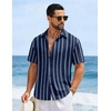 COOFANDY Mens Short Sleeve Casual Shirts Button Down Striped Summer Shirts Textured Vacation Beach Shirt(Navy Blue/Dark Grey)
