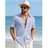 COOFANDY Mens Short Sleeve Casual Shirts Button Down Striped Summer Shirts Textured Vacation Beach Shirt(White/Blue)