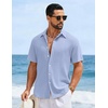 COOFANDY Mens Short Sleeve Casual Shirts Button Down Striped Summer Shirts Textured Vacation Beach Shirt(White/Blue)