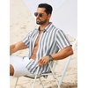 COOFANDY Mens Short Sleeve Casual Shirts Button Down Striped Summer Shirts Textured Vacation Beach Shirt(White/Dark Grey)